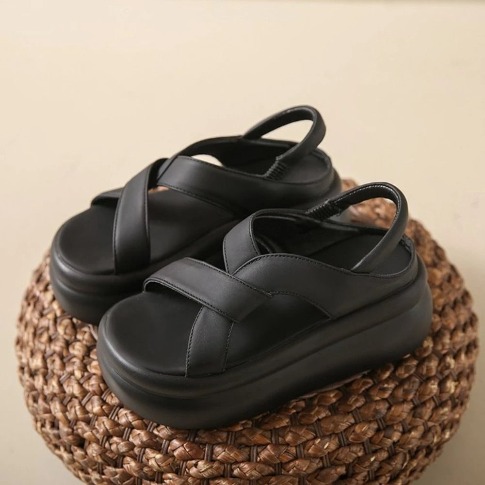 Luxe Cream Cloud-Style Platform Sandals Cross-Band Chunky Sole Slides Comfortable Walking Shoes Backless Casual Summer Mules