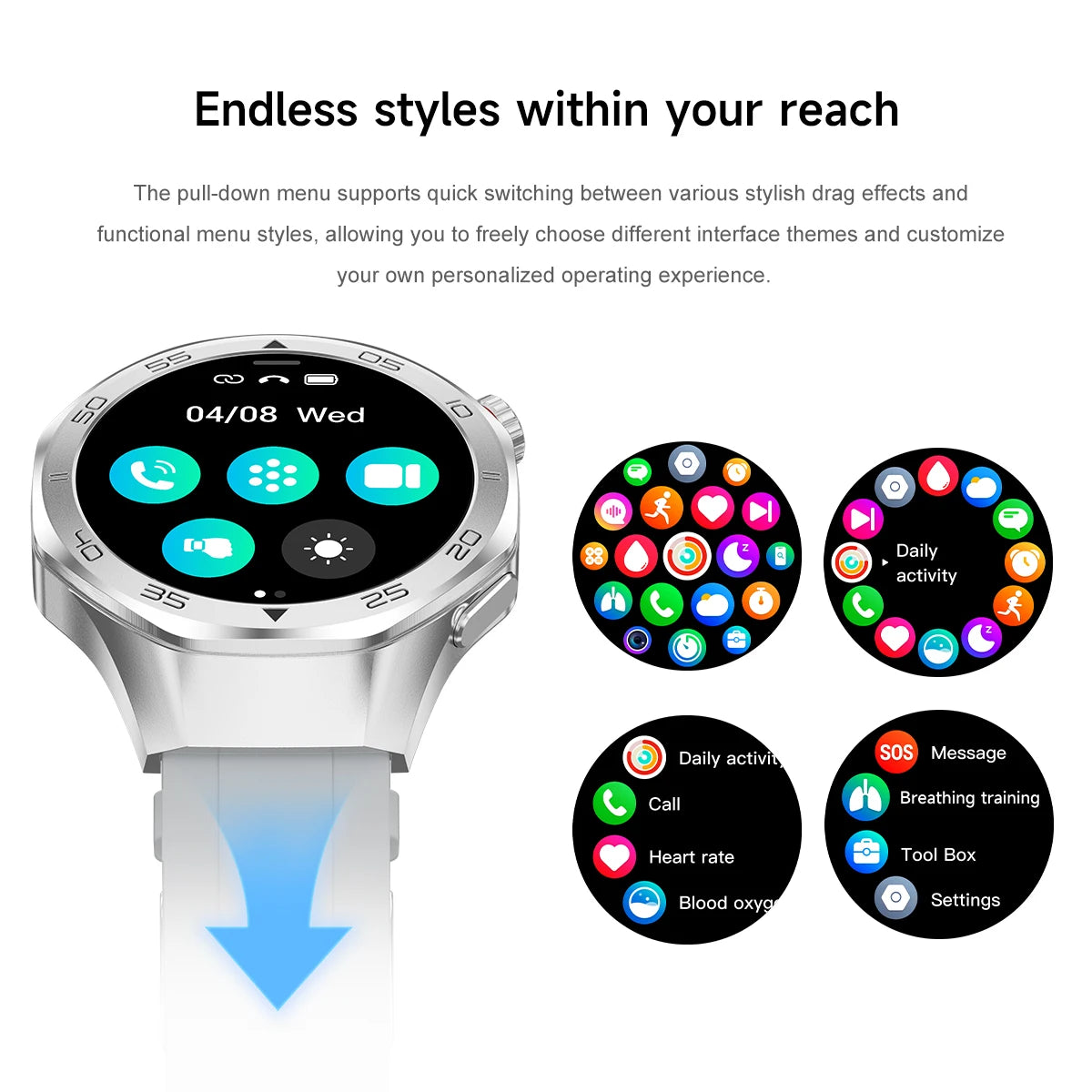 Men's Smart Watch 1.53" AMOLED Display Sapphire Glass GPS Bluetooth Call 3ATM Waterproof Health Monitor 520mAh Smartwatch