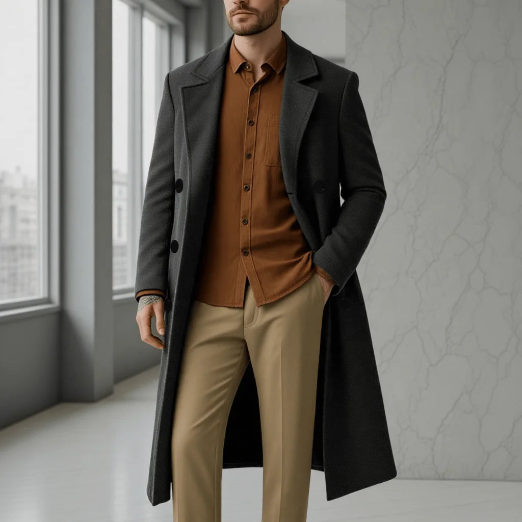 Men's Double Breasted Jacket Business Casual Gentleman Coat Fall Winter Thickened Warm Wool Blazer Formal Wear Outerwear Suit