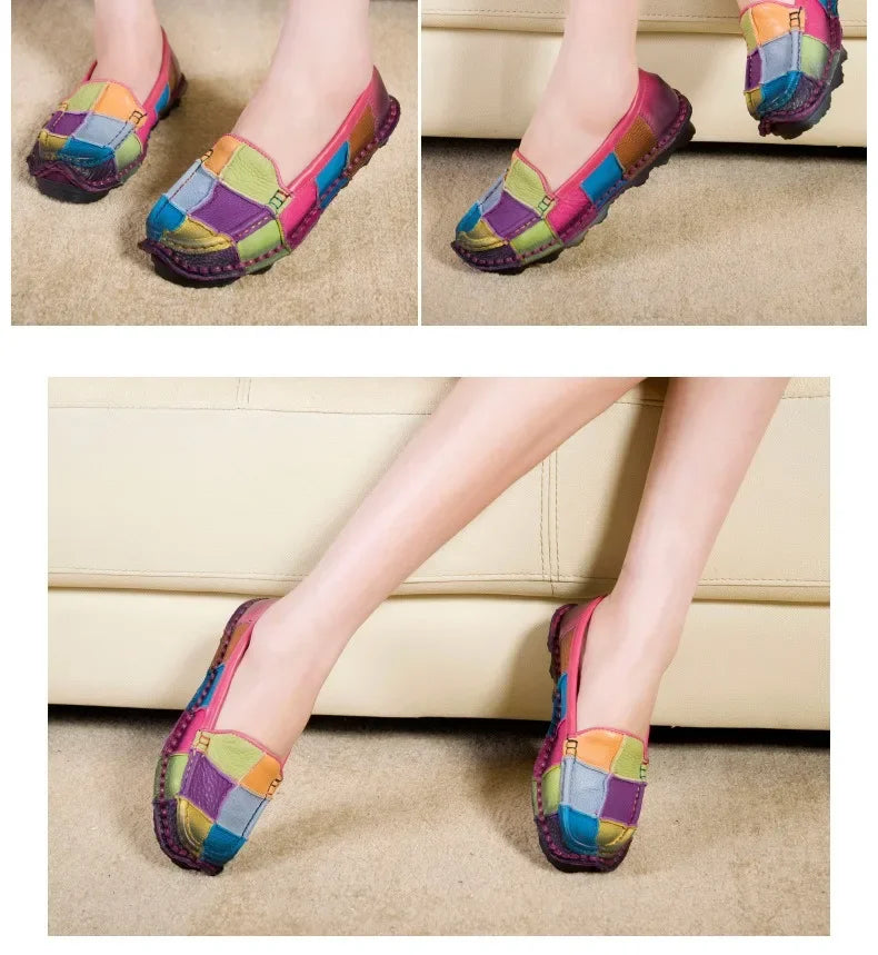 Birkuir Retro Mixed Colors Flats Women Shoes Soft Soles Loafers Shoes Genuine Leather Slip On Luxury Casual size 41 42 Shoes
