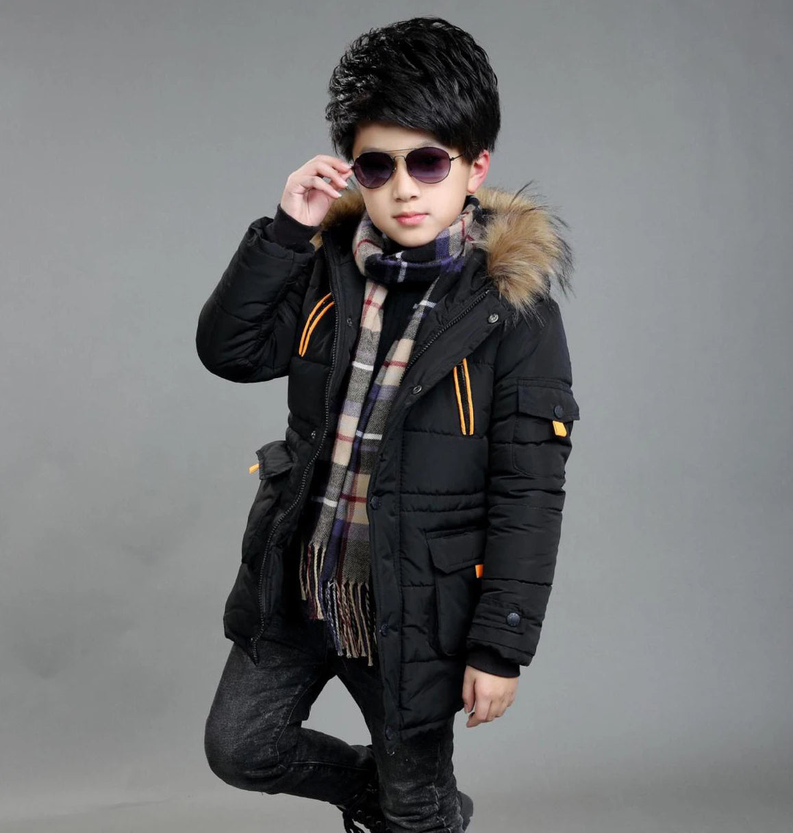 Big Size Teenager Thick Warm Winter Boys Jacket 2 Color Heavy Long Style Hooded Outerwear For Boy Children Windbreaker Coat