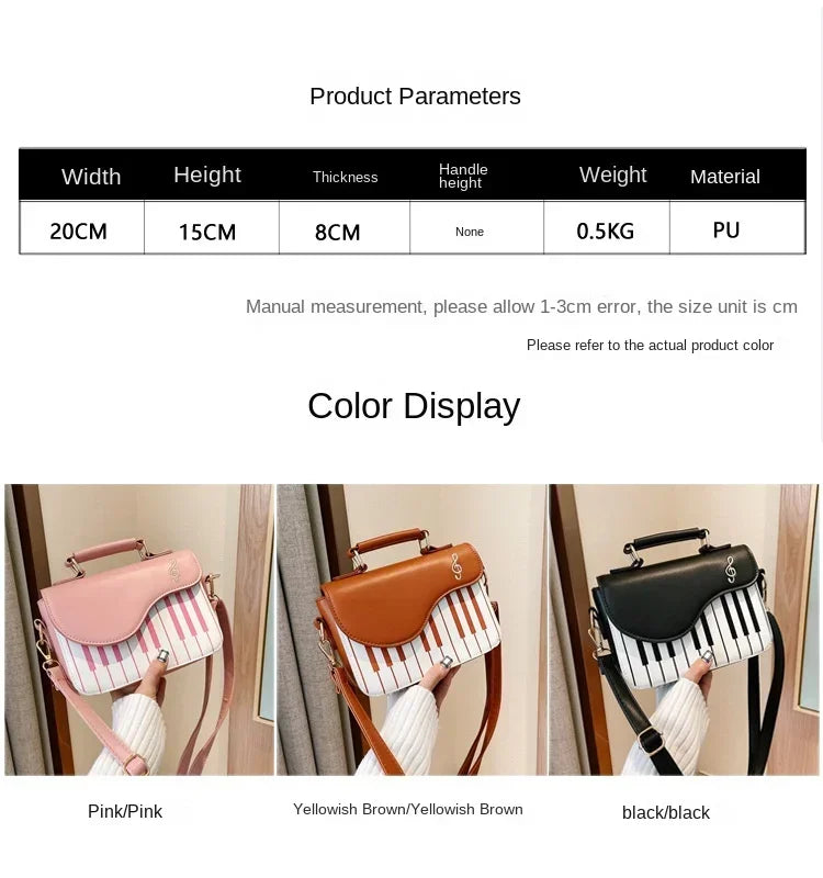 Piano Shape Flap Shoulder Bag Creative PU Leather Portable Handbag Detachable Strap Crossbody Novelty Bag