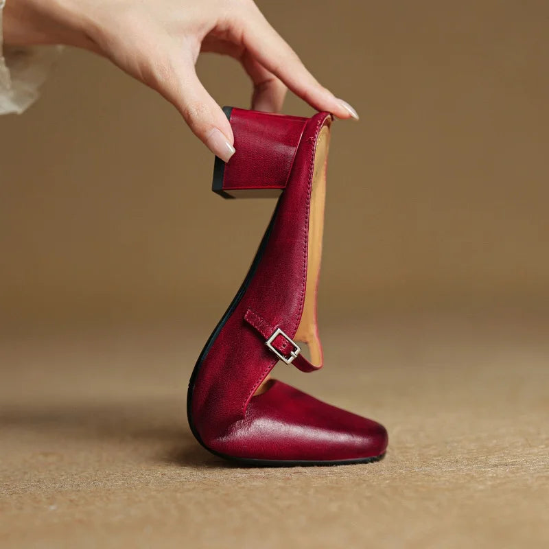 2026 New Summer Women Mules Genuine Leather Women Shoes Squared Toe med Heel Cover Toe Slingback Shallow Modern Slippers