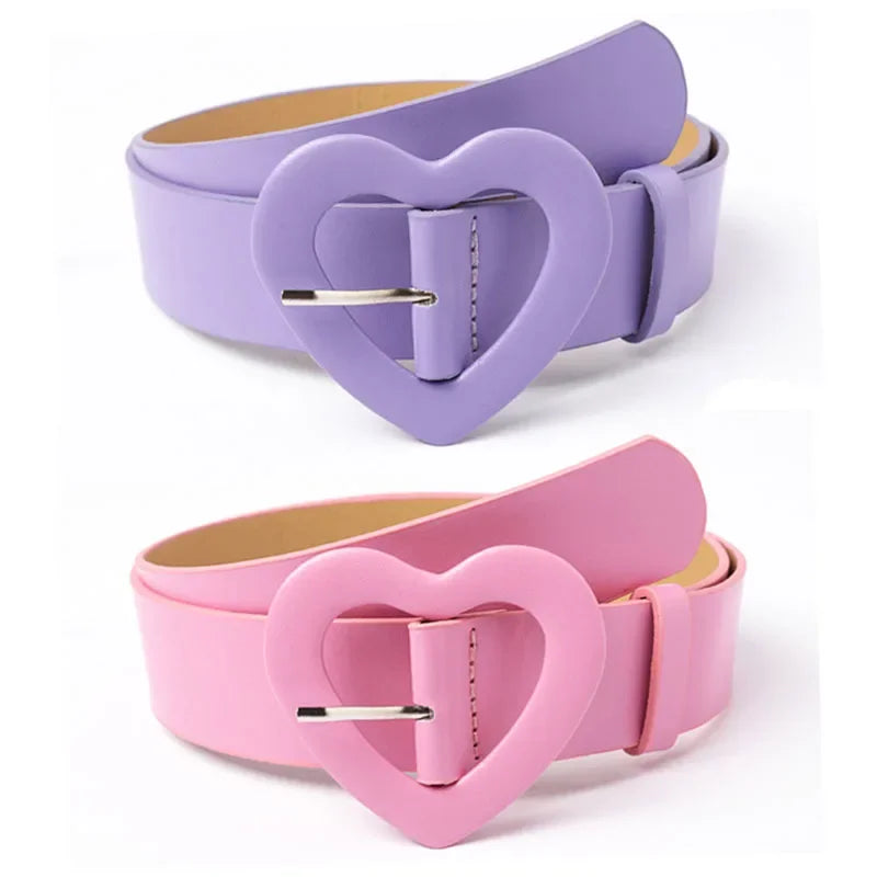 New Pink Wide Belt Women's Love Button Rose Red Belt Decoration Skirt Girl pu leather fashion belt