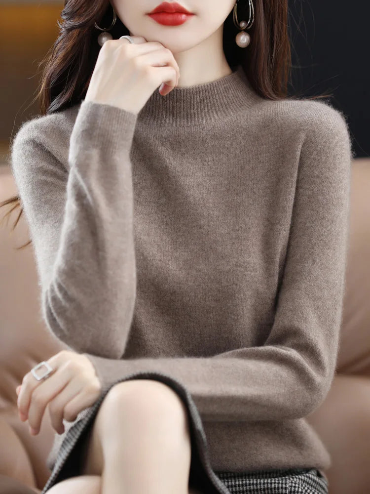 100% Merino Wool Cashmere Sweater Women Knitted Sweater Turtleneck Long Sleeve Pullovers Autumn Winter Clothing Warm Jumper Tops