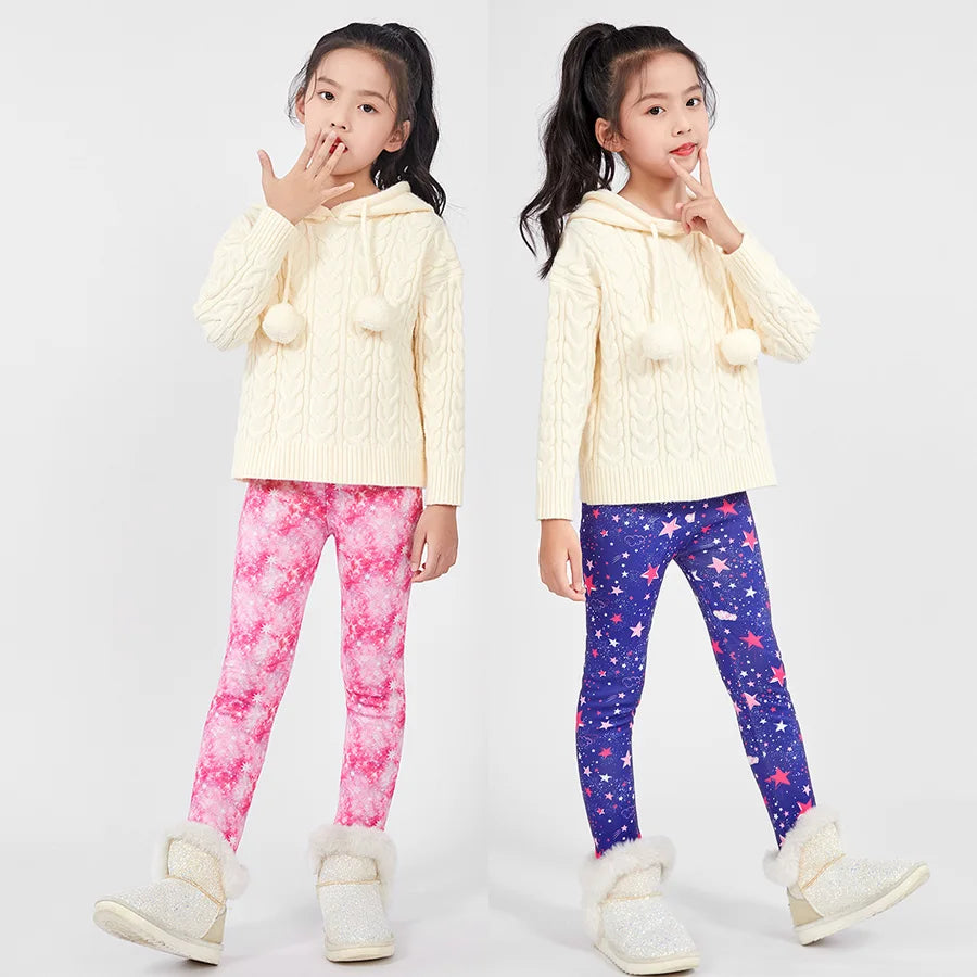 Sheecute Winter Warm Girls leggings Thick Fleece Lined Kids Printing Pants SCW6101