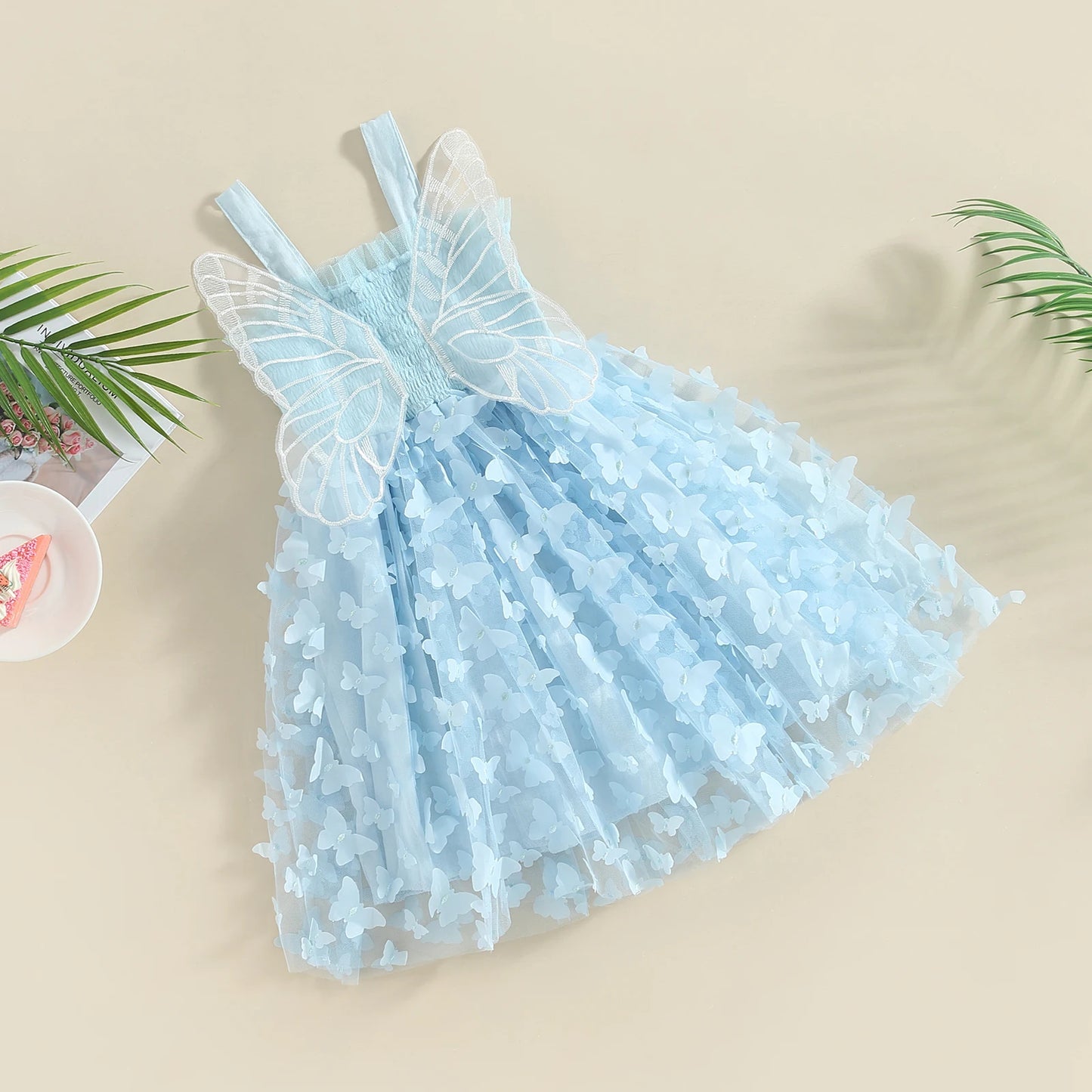 Pudcoco Vestido de princesa para niña pequeña, vestido de tul sin mangas de verano con alas de mariposa 6M-4T