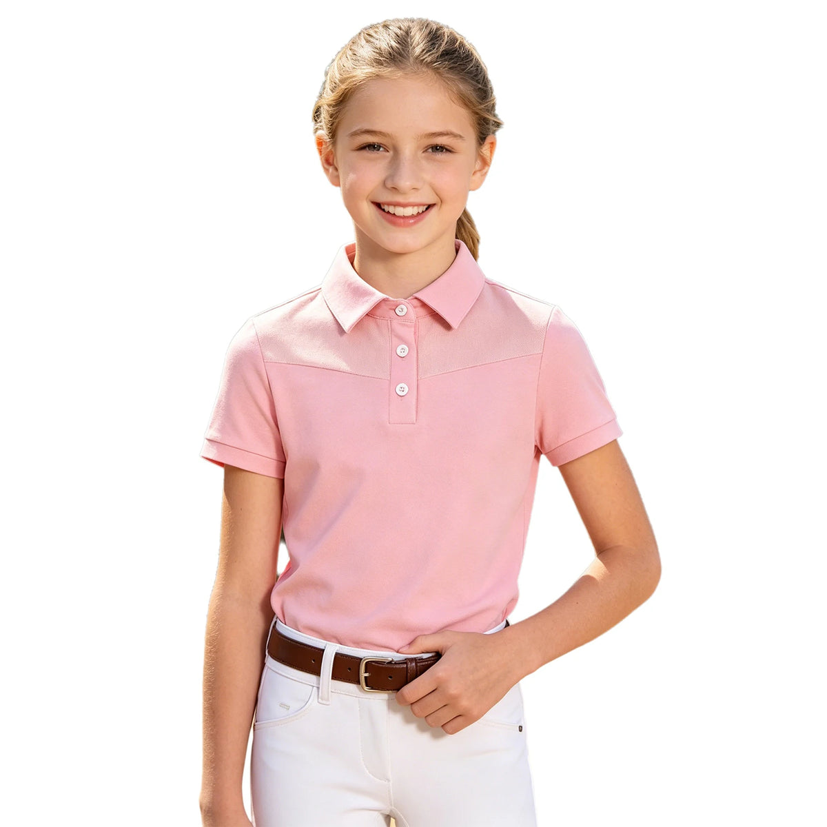 Kids Girls Horse Riding Shirts Short Sleeve Turn Down Collar Buttons T-shirt Closure Design Equestrian Costumes Sports Tops