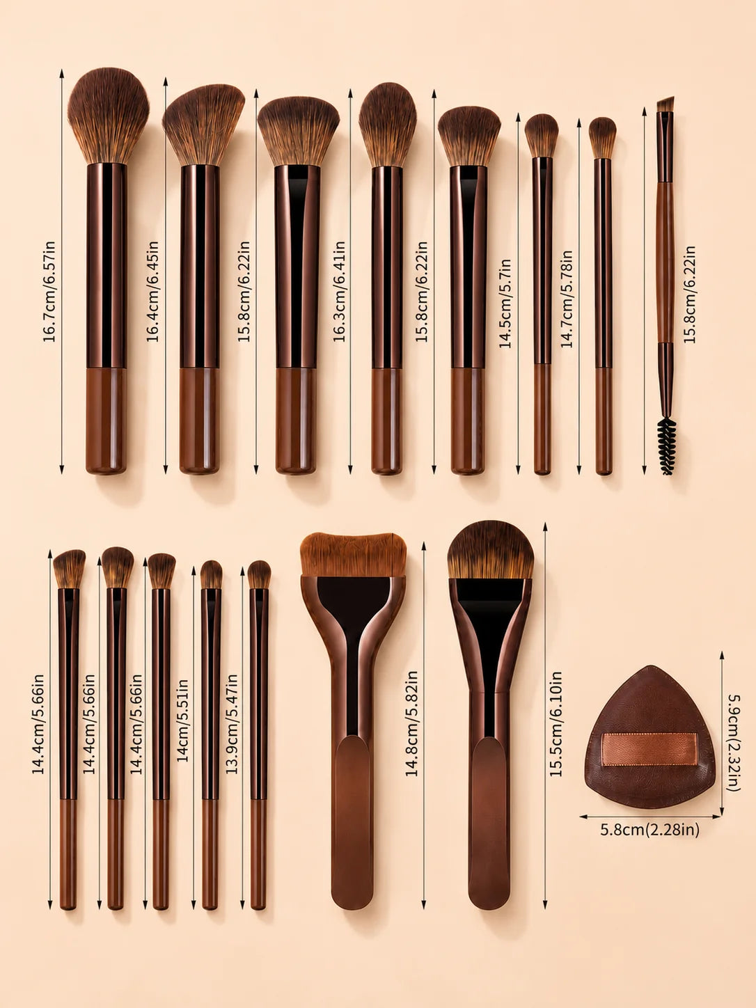 Makeup Brush Set - 18pcs High-Value Multi-Functional - Including 15 Makeup Brushes + 2 Powder Puffs + Makeup Bag - Travel-Friend