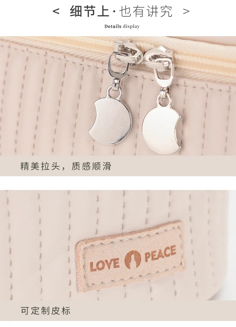 Makeup Bags for Women Travel Toiletry Cute Cases Bag Portable Solid Color Makeup Organizer Box Cosmetic Bag Neceser PU Leather