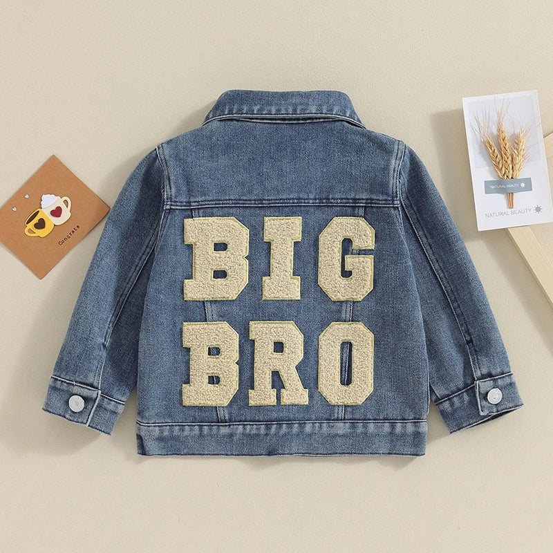 Toddler Boy Denim Jackets Big Bro Lil Bro Big Sis Lil Sis Letters Embroidery Matching Denim Jackets Outerwear