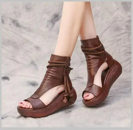 GKTINOO 2026 New Summer Black Women Leather Sandals Cool Boots Platform Shoes Wedges Sandals Women Shoes Fashion Outdoor Sandals