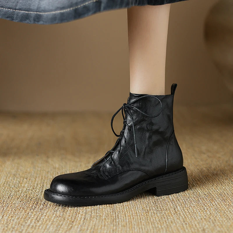 2025 New Autumn Ankle Winter Genuine Leather Women Boots Chelsea Boots Women Shoes Real Leather Shoes Retro Platform Shoes