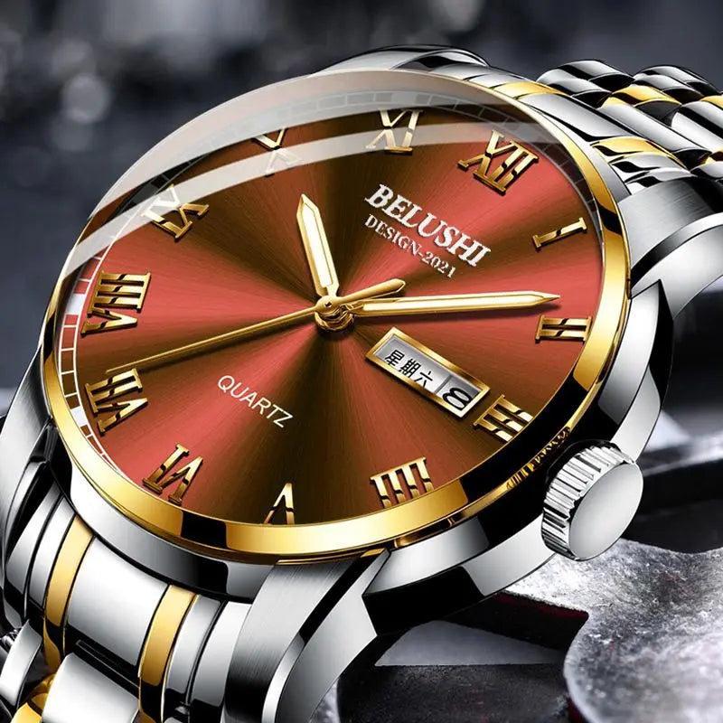 New Brand trend luxury quartz Watch for men Calendar luminous Wristwatch steel strap Quartz Watch Male Watches BELUSHI