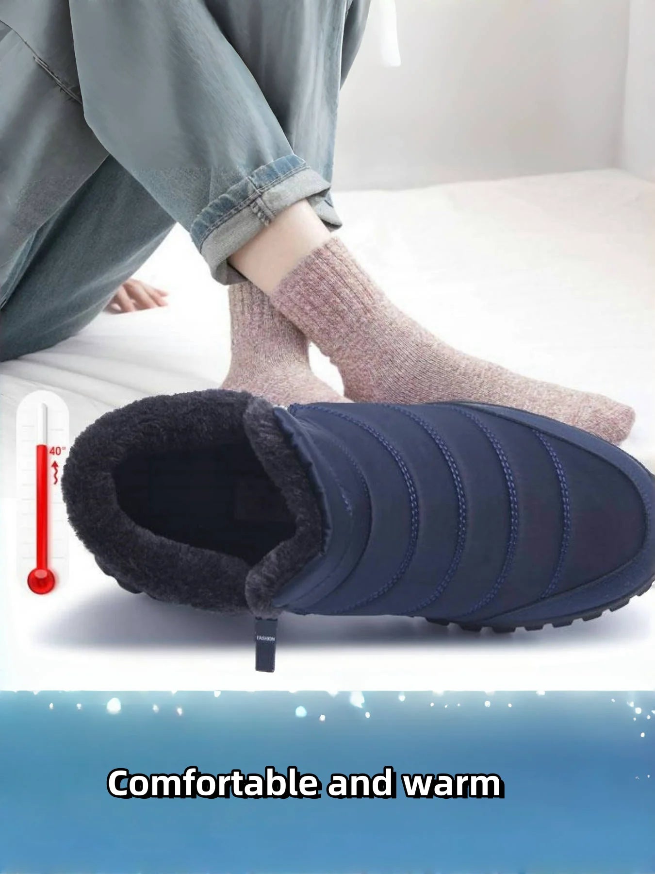 Women Men Winter Snow Boots Waterproof Warm Fuzzy Lined High Top Side Zipper Outdoor Ankle Booties for Cold Days