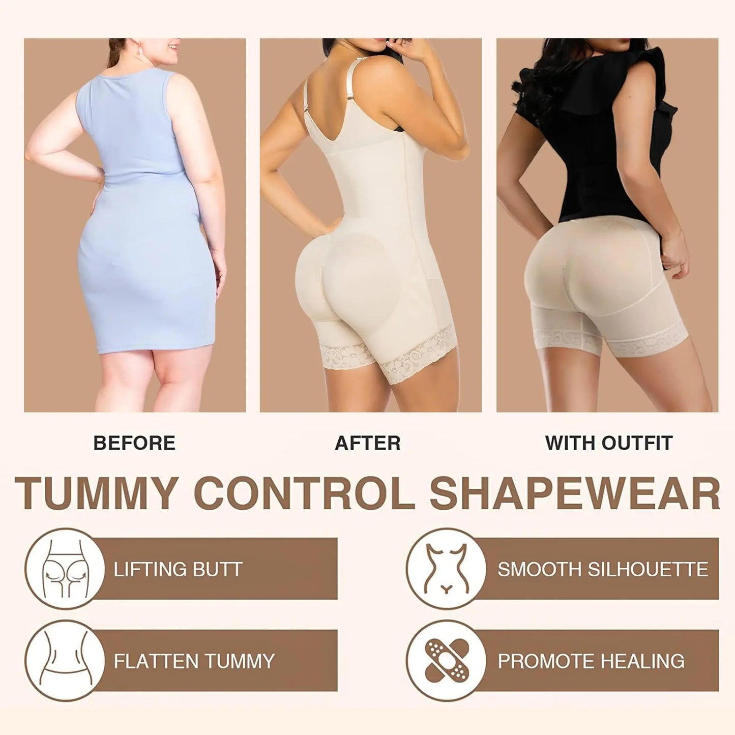 Fajas Colombian Women's High Compression Stage 2 Faja With Bra Shapewear BBl Post Op Surgery Supplies Butt Lifter Front Closure