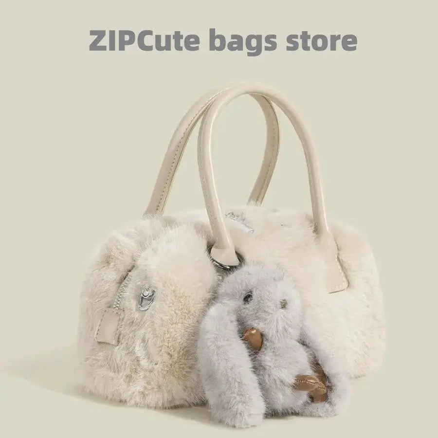 autumn and winter cute plush handbag women's 2025 new fashion versatile shoulder messenger bag