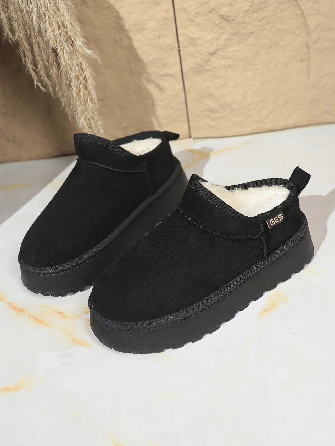 Snow Boots for Women 2026 Winter New Cashmere Warm Thick Soles Without Heel-covered Hair Half Slipper Cotton Shoes for Women