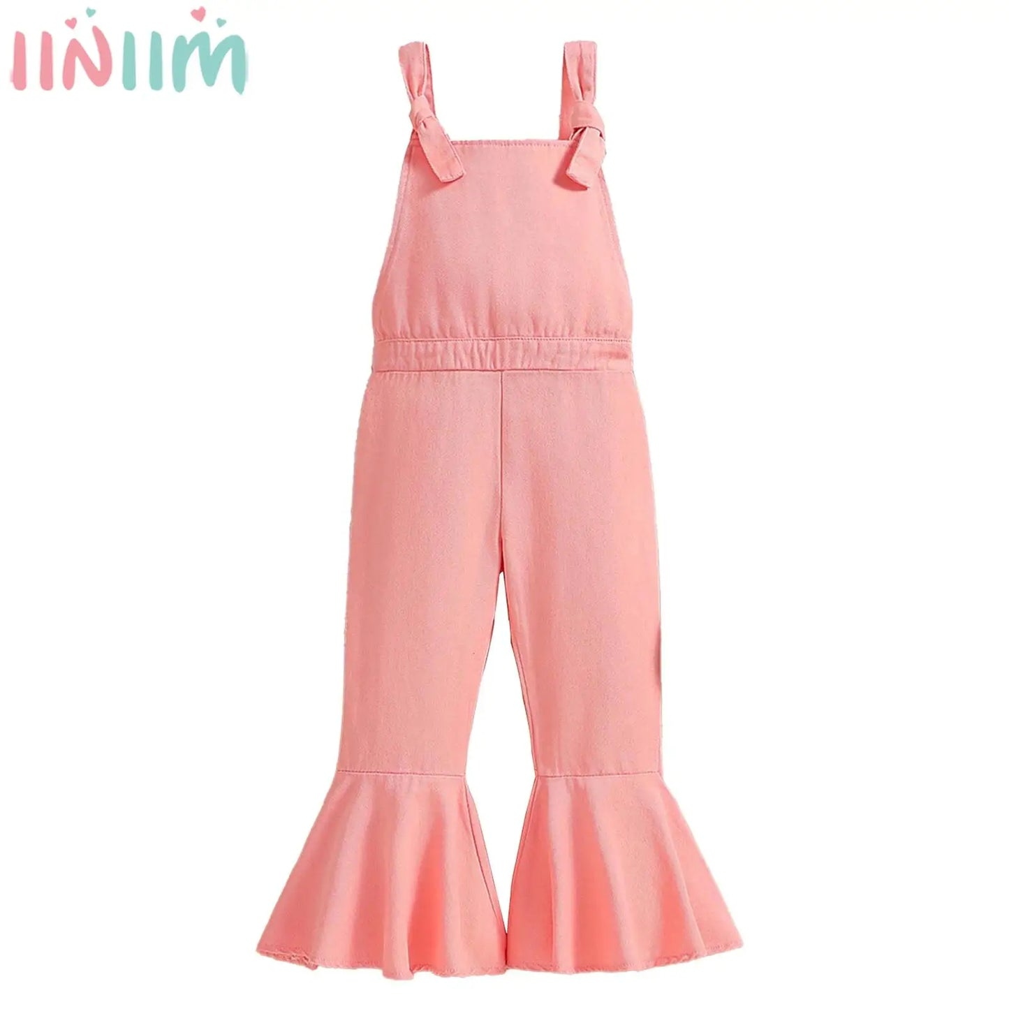 Monos informales a la moda para niñas pequeñas, pantalones con tirantes y parte inferior de campana, mono de Color sólido, ropa de primavera y verano, ropa escolar diaria