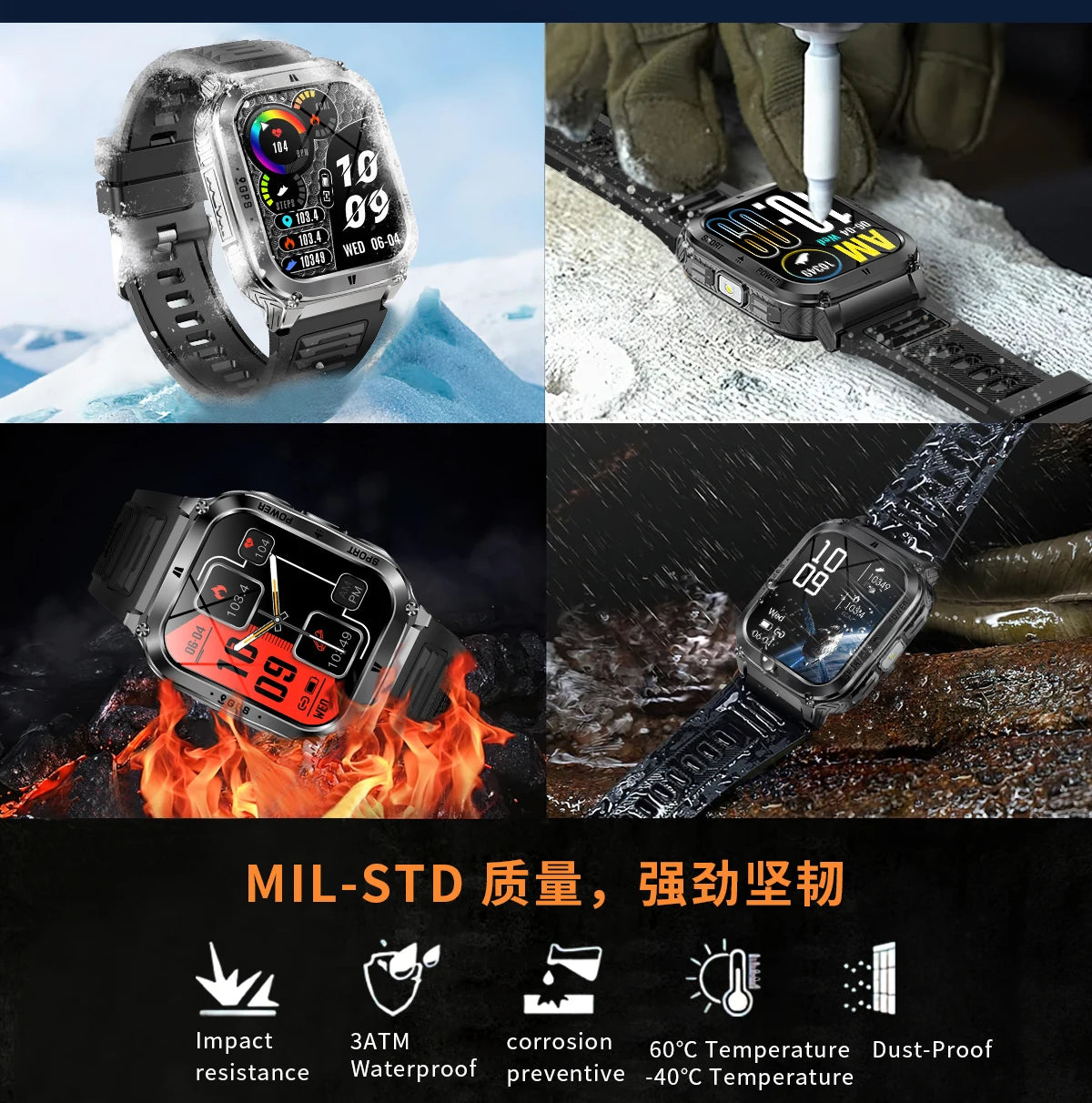 Smart Watch Men Women 1.83" AMOLED Screen 1000mAh Bluetooth Call Sports Fitness Bracelet IP68 Waterproof Smartwatch For Android