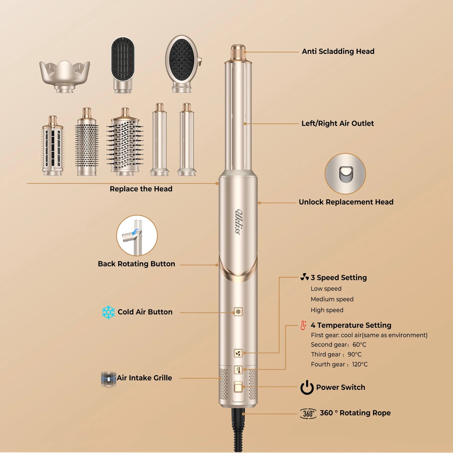 Hair Dryer 8 in 1 Hair Styler Tools Complete Set Salon Brushless Motor 110000rpm Professional Blower Dryerr With Comb