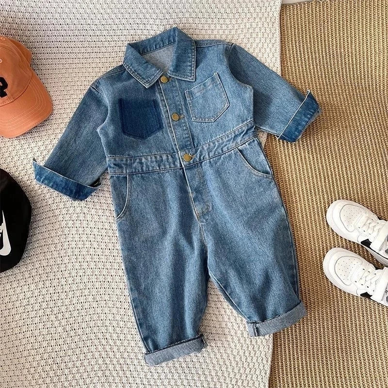 Fashion Baby Boy Girl Jean Jumpsuit Infant Toddler Child Button Long Sleeve Casual Overalls Spring Autumn Baby Clothes