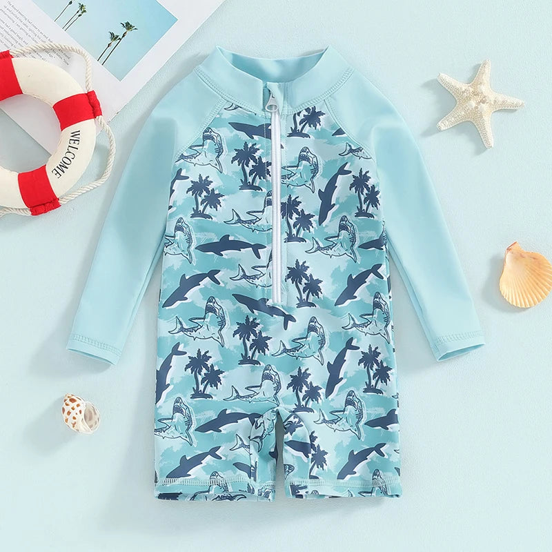 Traje de baño de manga larga para bebés y niños pequeños con cremallera y cremallera para playa
