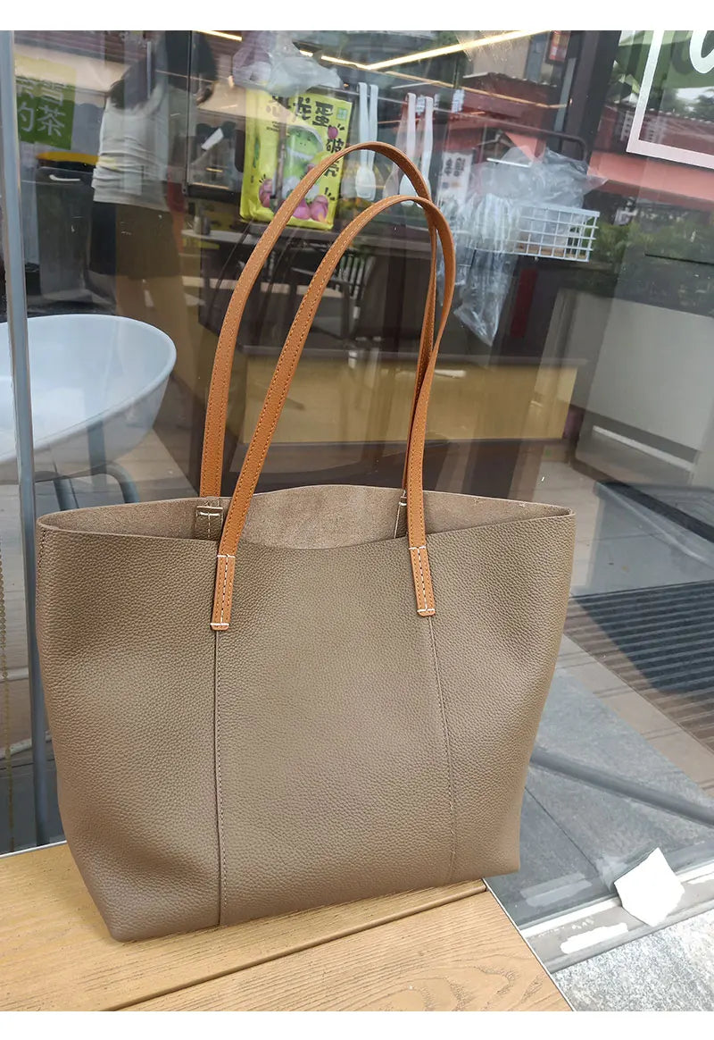 100% Genuine Leather Women's Tote Bags Luxury Designer Large Capacity Women Shoulder Bag Soft Cowhide Female Handbags 2378