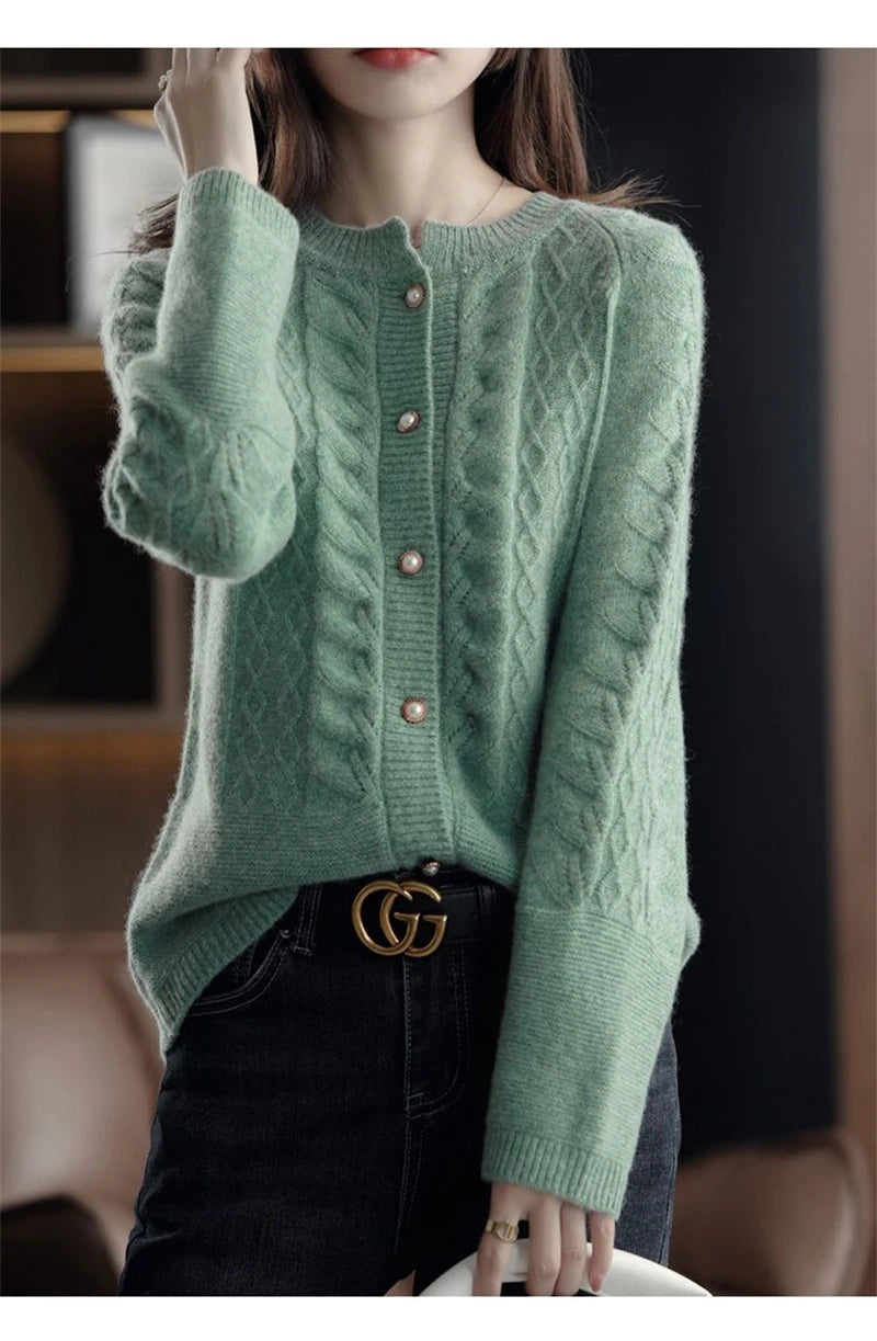 Cashmere Sweater Cardigan Women Single Breasted Long Sleeve Elegant Vintage Jumper Solid Wool Knitted Autumn Winter Outwear