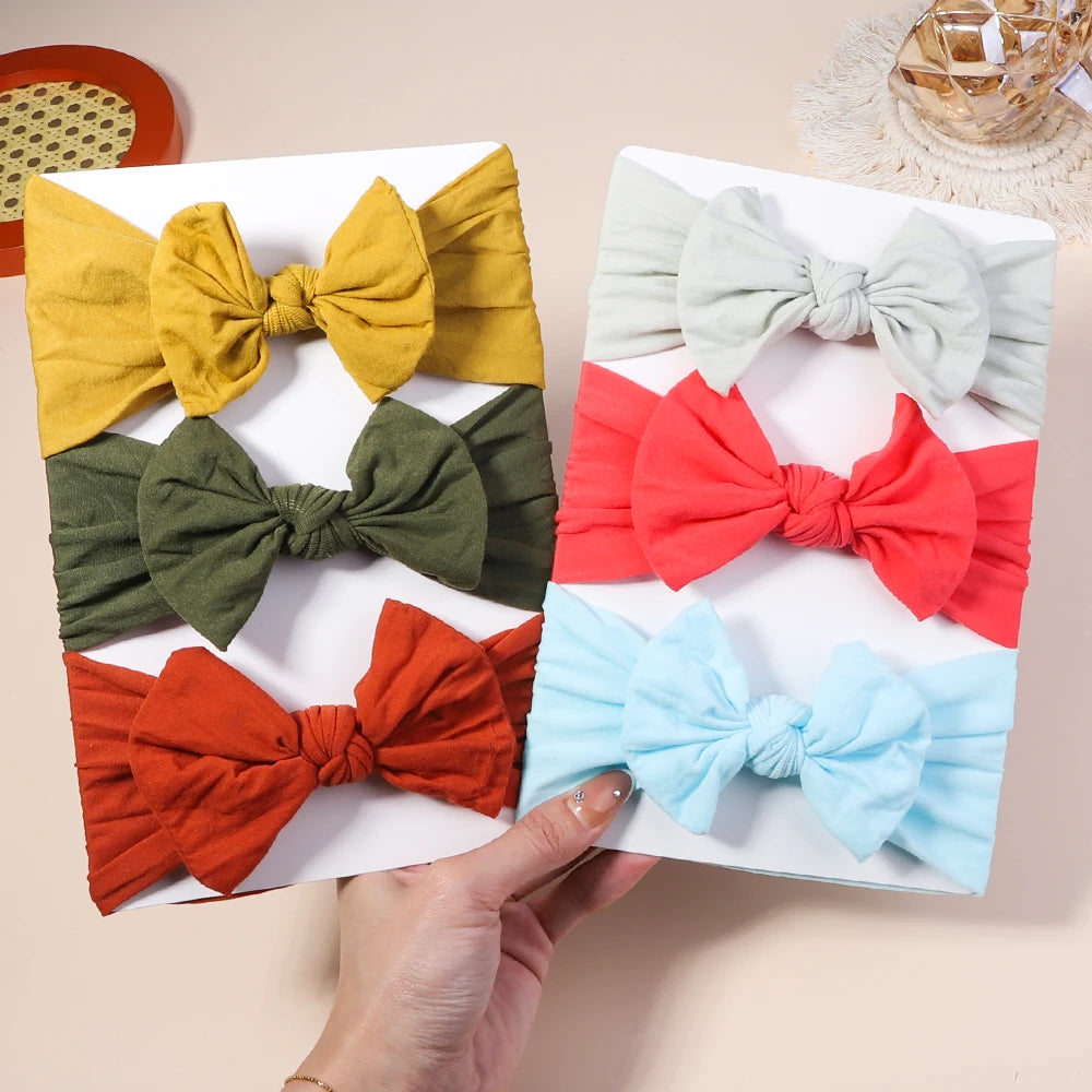 3 unids/set niños suave Color sólido cintas para cabeza con lazo bebé niñas turbante recién nacido niño diadema accesorios para el cabello sombreros regalo al por mayor