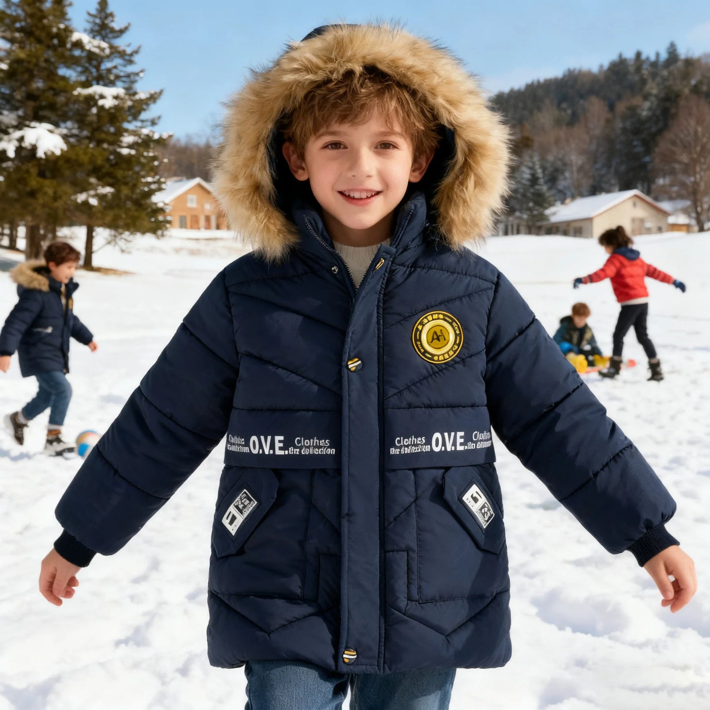 Winter Boys Girls Coat Keep Warm Kids Jacket Hooded Zipper Fur Collar snow suit Outerwear Children's Clothing 4 to 8 10 Years