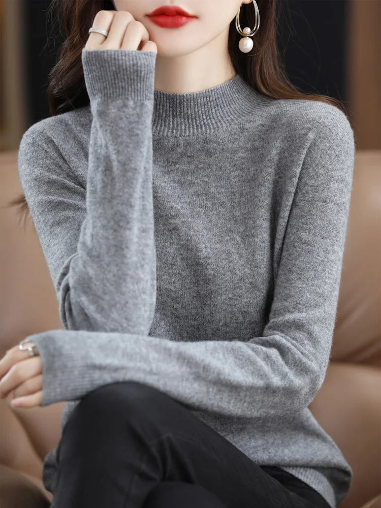 100% Merino Wool Cashmere Sweater Women Knitted Sweater Turtleneck Long Sleeve Pullovers Autumn Winter Clothing Warm Jumper Tops