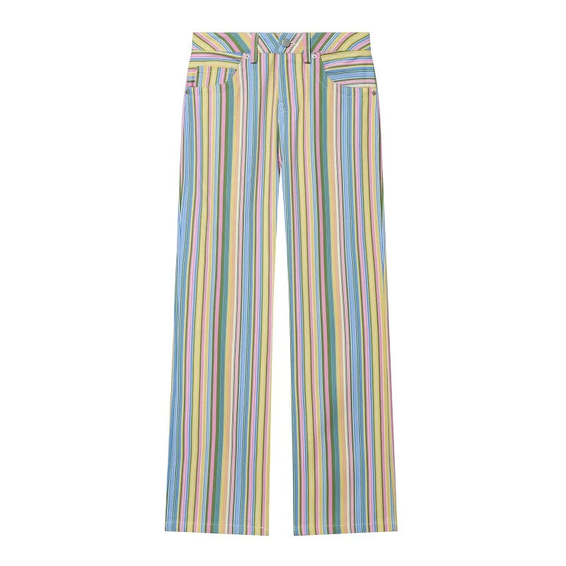 MUJER Striped Women's Jeans Pants Low Rise Baggy Pants Jeans Women Fashion Summer Denim Trousers Women Wide Leg Pants for Women