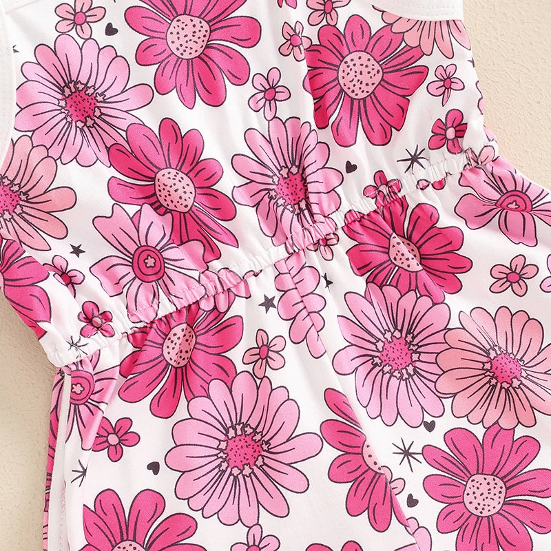 Mono de verano para niña, sin mangas, con tirantes y cintura elástica, estampado floral, mono para niño pequeño