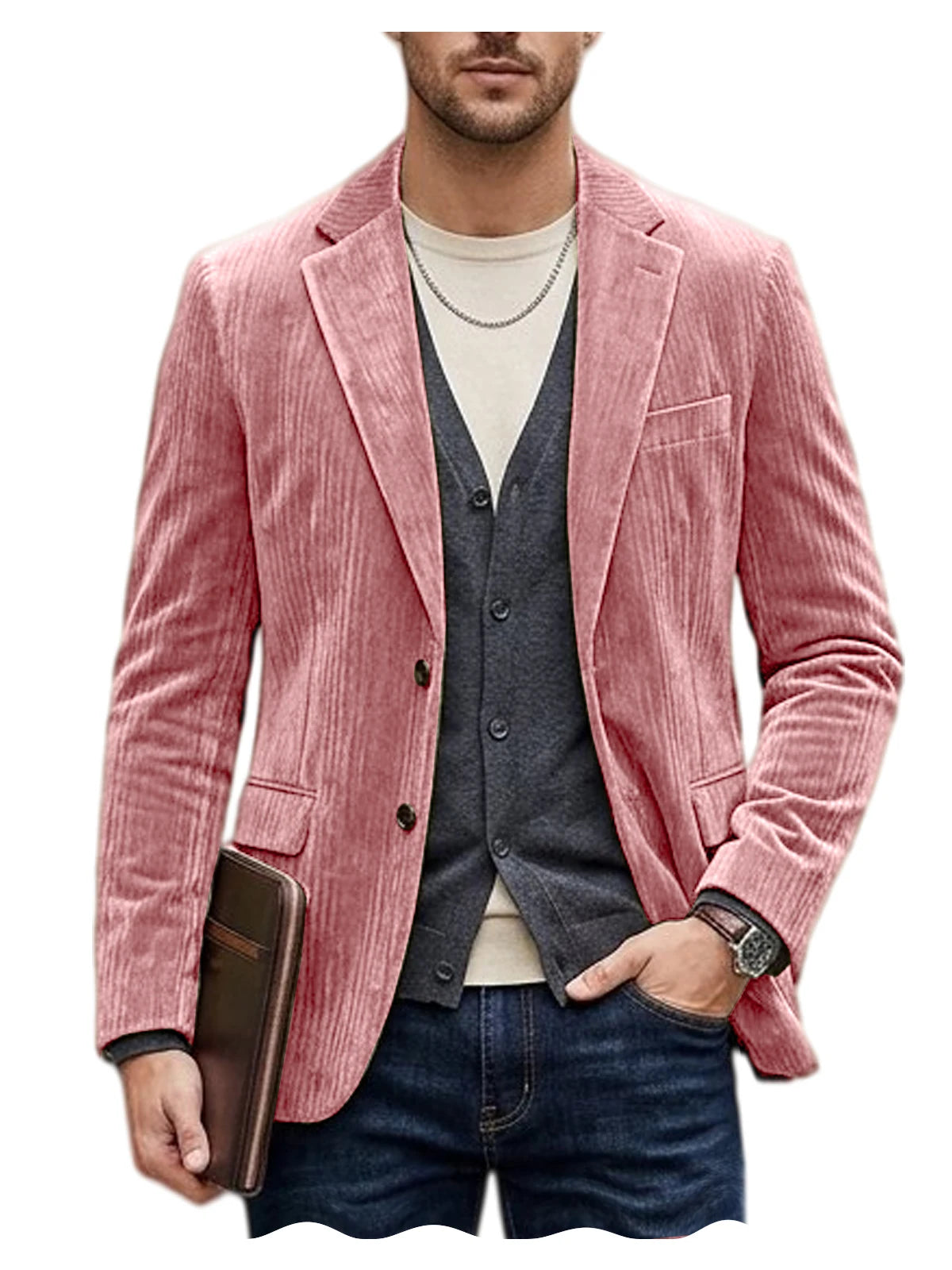 Men's Corduroy Blazer Jacket Casual Double-Sided Snow Cotton Slim Fit Notched Lapel Sport Coat for Business Daily Wear