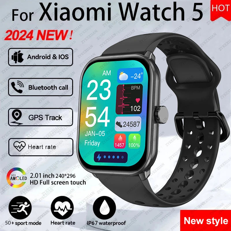 Watch 5 Smart Watch Men HD AMOLED Screen Fitness Tracker Heart Rate Bluetooth Call GPS Track Waterproof Sports SmartWatch Women