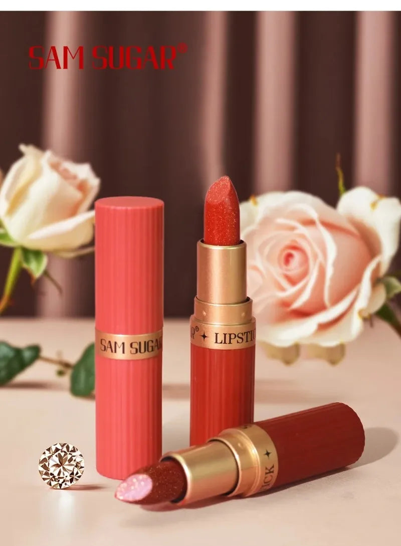 Pearlescent Pink Glitter Lipstick Metallic Waterproof Long Lasting Nude Matte Velvet Lip Stick Shimmer Diamond Women Sexy Makeup