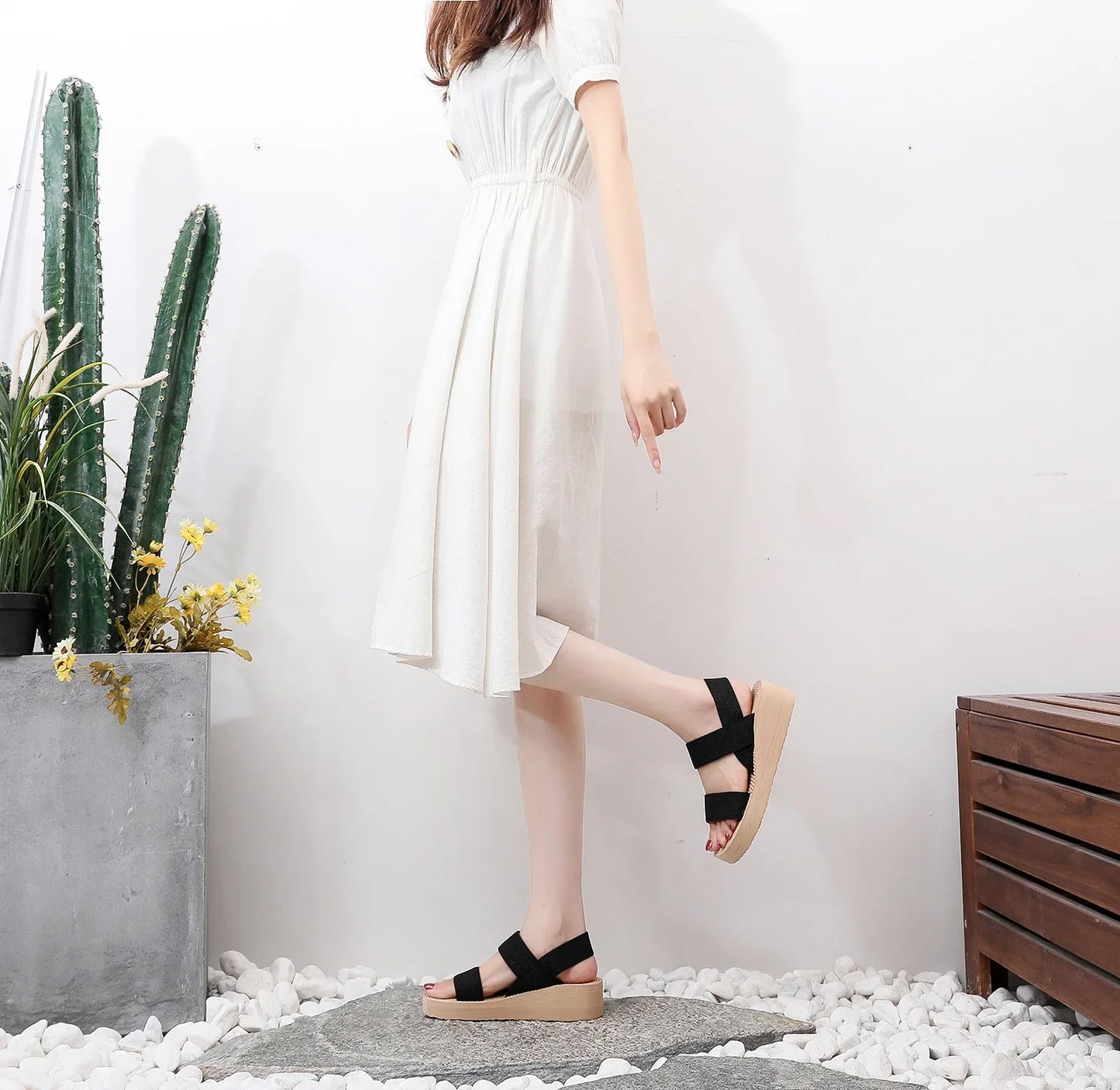 Minimalist Slingback Wedge Sandals Outdoor Summer Lightweight Slides Solid Color Thick Bottom Ladies Shoes Female Sandals