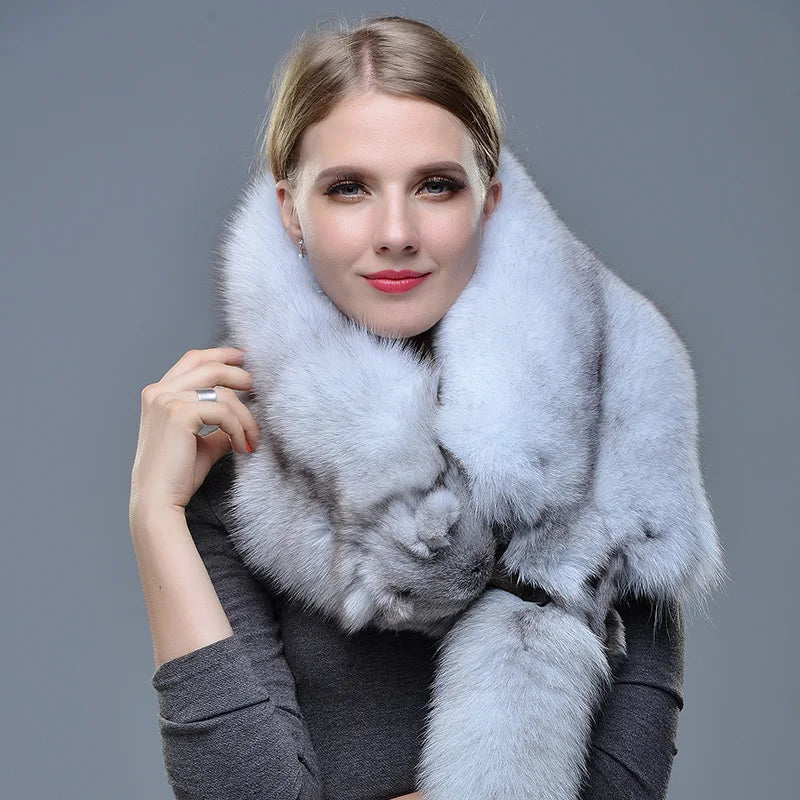 New Winter Large Real Fox Fur Collar Natural Fur Coat Scarves Luxury Women Men Jackets Hood Shawl Decor Female Neck Scarf Wraps