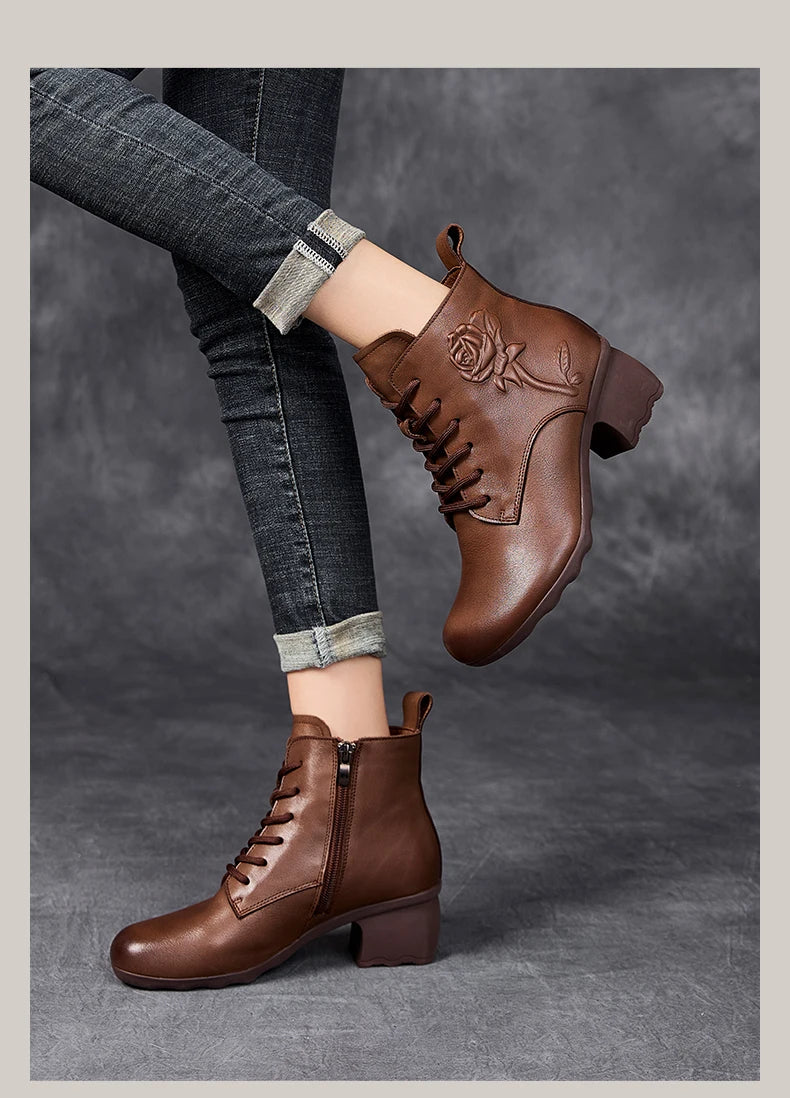GKTINOO Spring Autumn Women Boots Genuine Leather High Heels Ankle Boots For Women Shoes Retro Handmade Zipper Short Boots