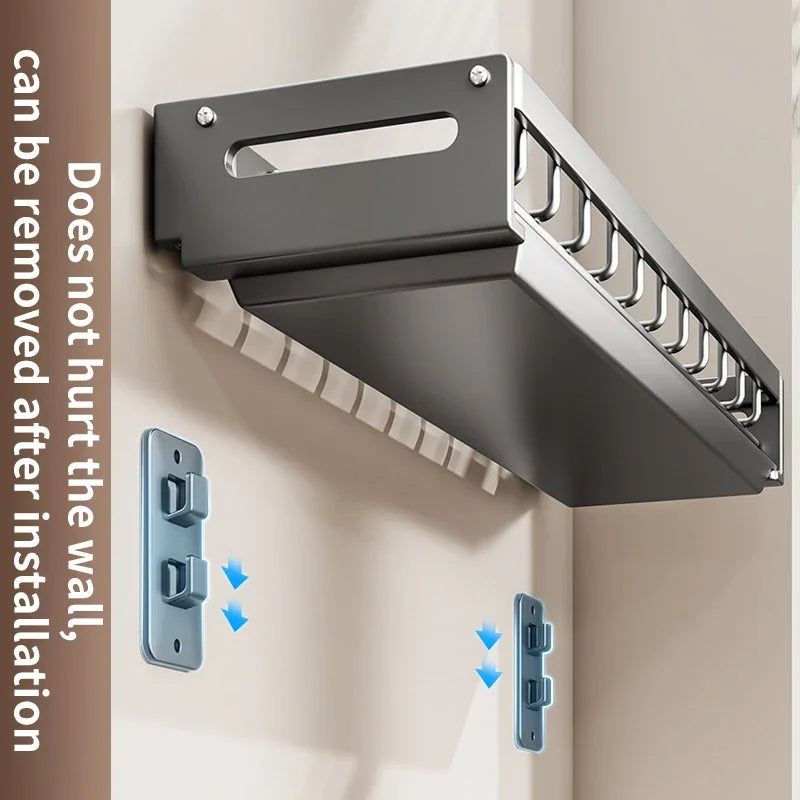 Floating Wall Drainer for Kitchen Dishes Multifunction Divider Spoon Kitchen Accessories Holder Organizers Storage Shelf Rack