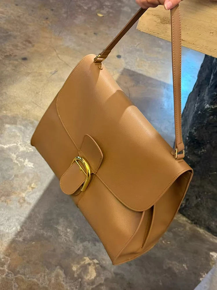 2026 Luxury Brand Genuine Leather Women Shoulder Bags Fashion Gold Buckle Women Handbags Top Quality Solid Crossbody Bags Woman