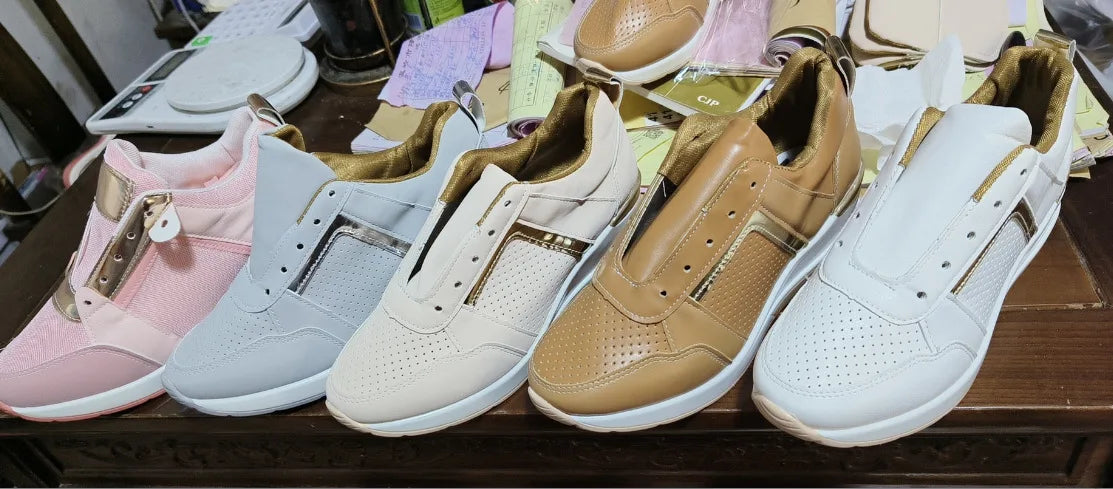 Women's Sneakers Platform Casual Shoes Solid Color Vulcanized Shoes Lace-Up Lightweight Tennis Shoe Wedges Plus Size Women Shoes