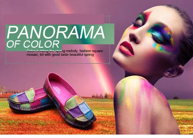 Birkuir Retro Mixed Colors Flats Women Shoes Soft Soles Loafers Shoes Genuine Leather Slip On Luxury Casual size 41 42 Shoes