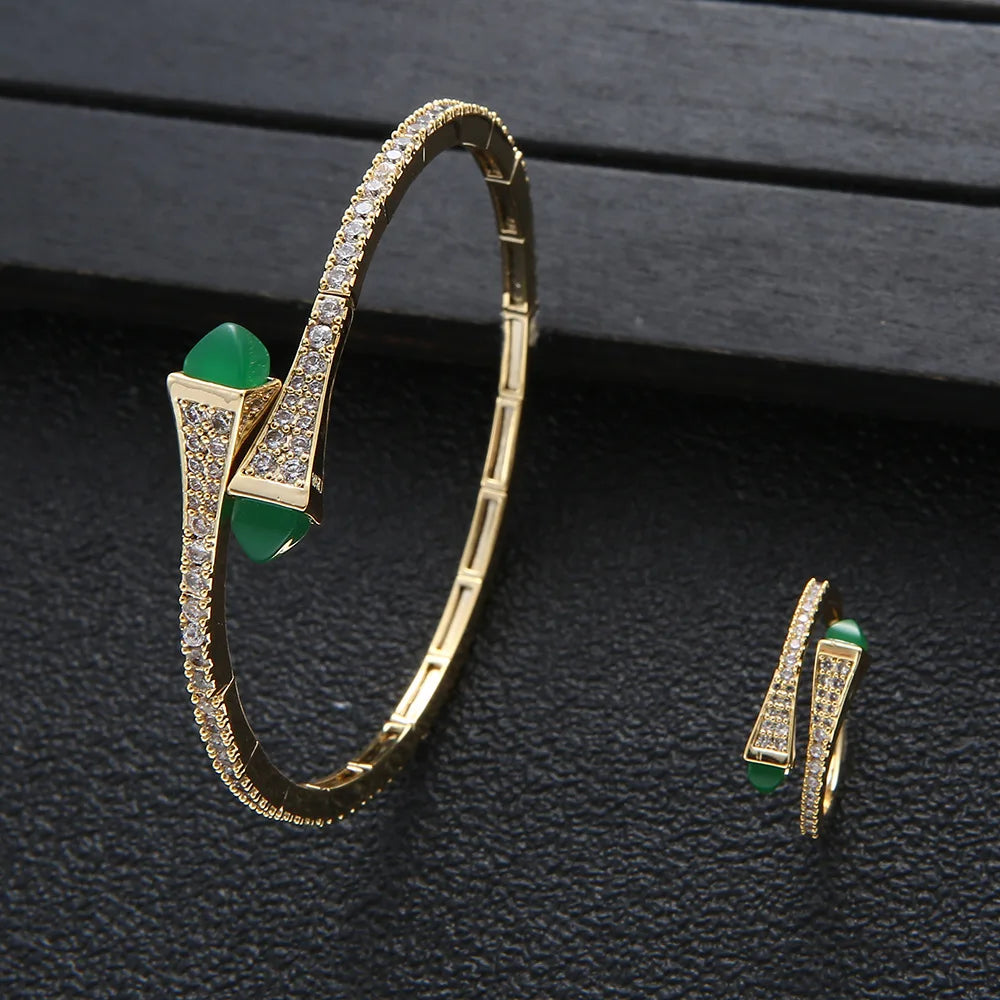 HIBRIDE Trendy Saudi Arabia Bangle Ring Set for Women Bridal Wedding Engagement Jewelry Sets brincos para as mulheres N-971