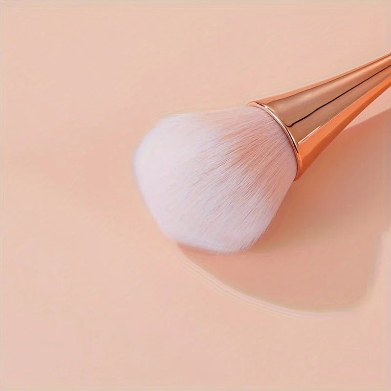 Rose Golden Fan Makeup Brush, Cosmetic Brush Loose Powder, Highlighting Brush Blush - Soft Hair Makeup Fixing