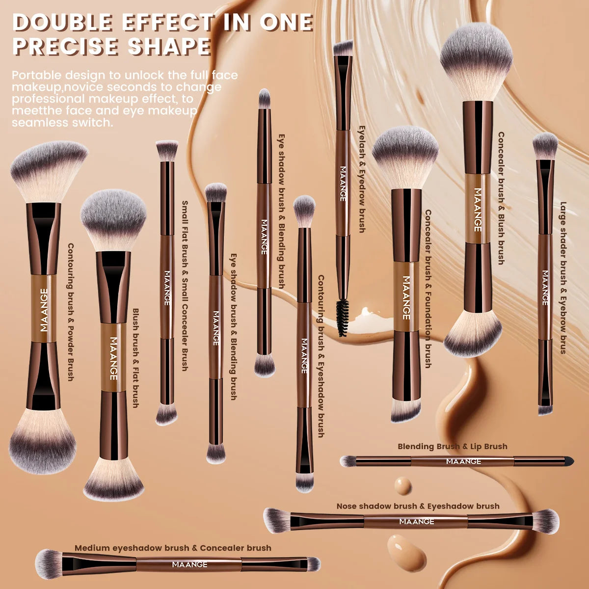 MAANGE 13pcs Makeup Brushes with Storage Bag Foundation Makeup Brush Powder Blusher Brush Eye Makeup Brush Kabuki Makeup Brushes