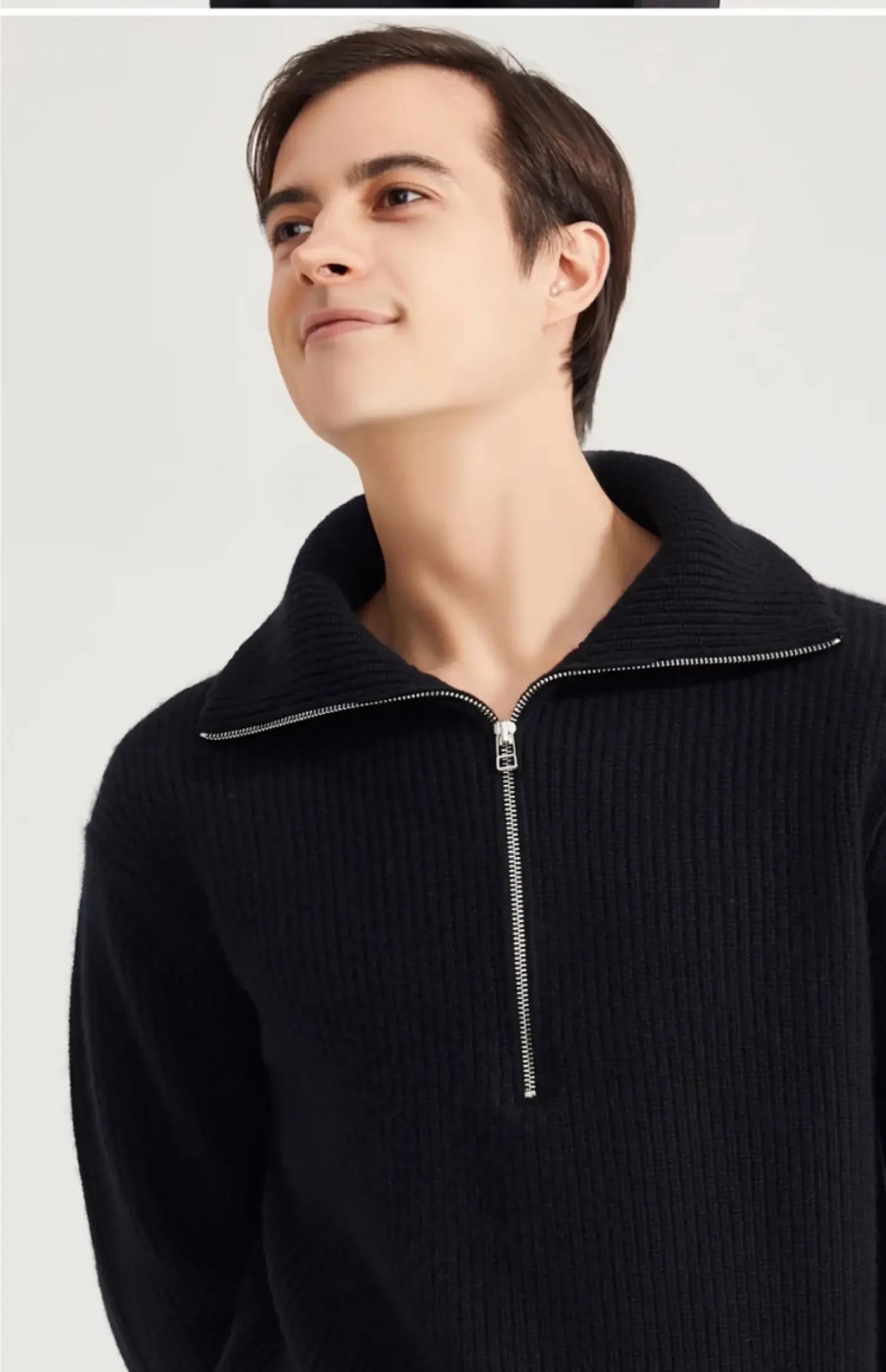 Men's Cashmere Thickened Quarter Zipper Pullover Sweater Slim Fit Lightweight Warm Long Sleeve Casual Knitwear