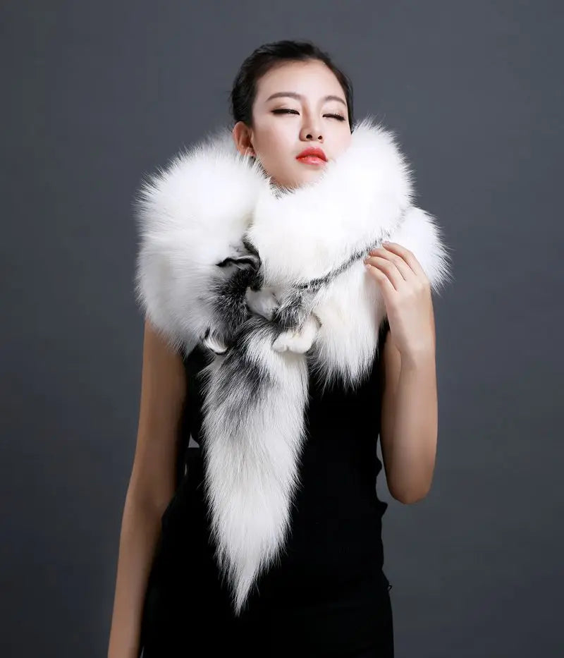 Winter Warm Large Real Fox Fur Collar Natural Fur Coat Scarves Luxury Women Men Jackets Hood Shawl Decor Female Neck Scarf Wraps