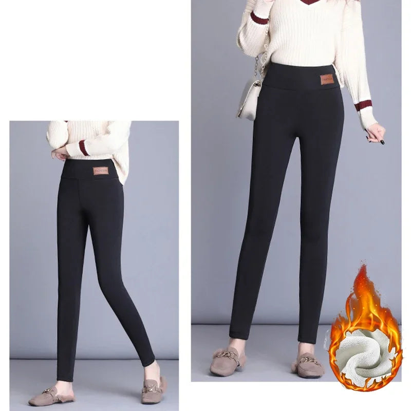 Winter Women Skinny Fleece Thermal Leggings Girls Snow Warm High Waist Plush Trousers Lady Classic Daily Thin Pants